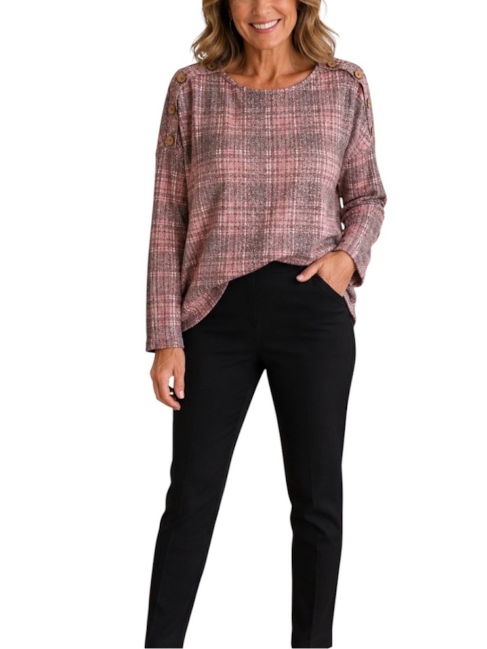 NWT Above And Beyond Women’s Top Size 3X Pink/Gray Multicolor 3/4 Sleeves Button